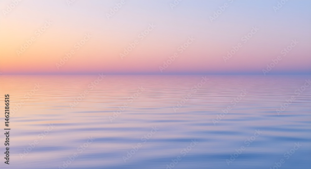 Serene sunset over calm water. Peaceful pastel colors.