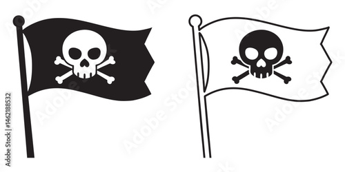 Pirate flag a skull with crossbones silhouette, skull and crossbones flag icon, vector illustration
