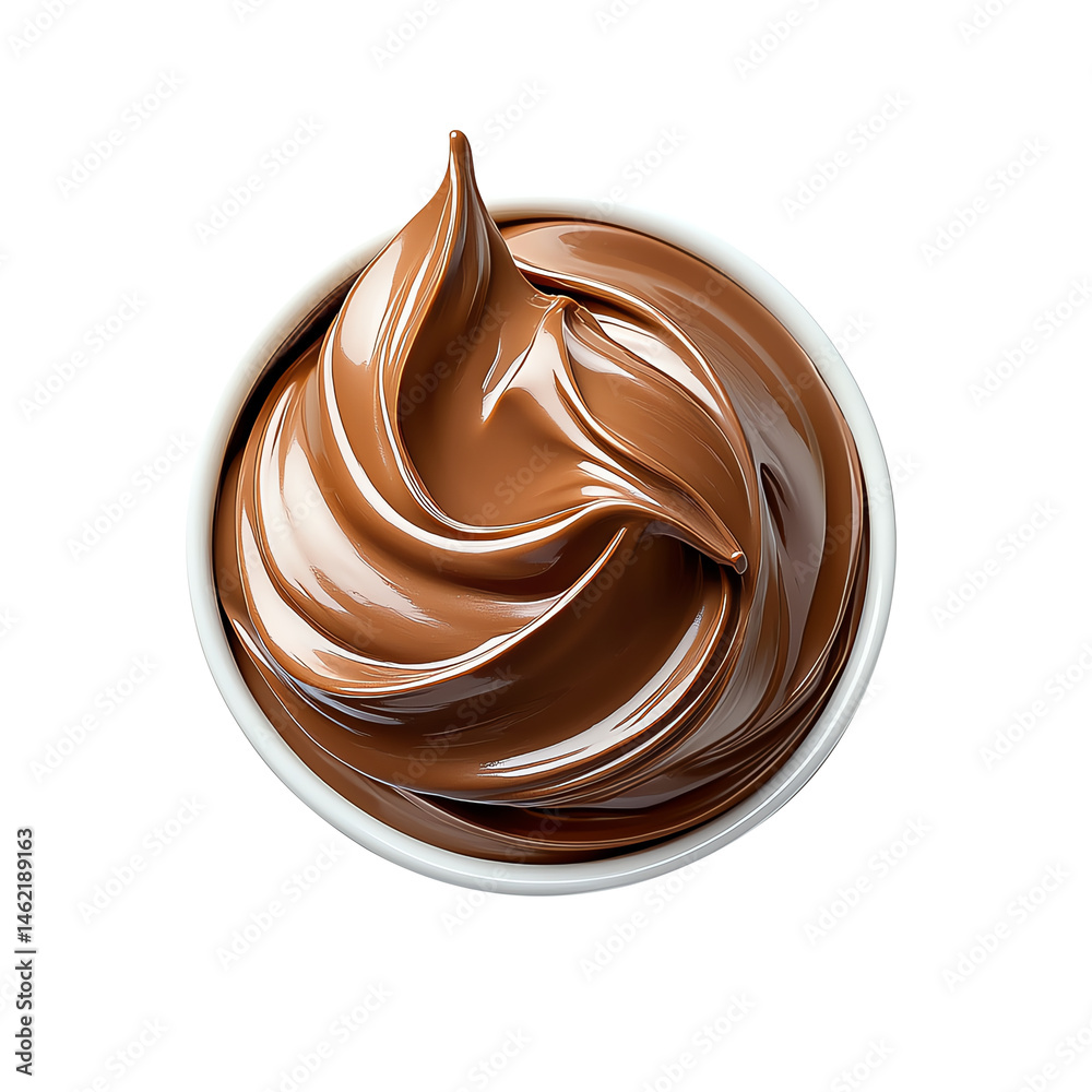 A creamy bowl of rich chocolate spread, showcasing a glossy texture and inviting color. Perfect for desserts, toppings, or simply enjoying by the spoonful.