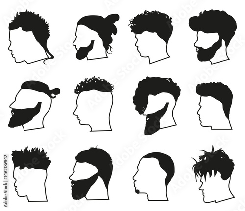 Stylish hairstyles for men. Silhouettes of men's haircut. Hairstyle for barbershop.