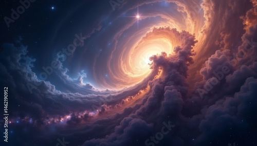 Vivid and colorful nebula with swirling clouds and bright stars, showcasing the beauty and mystery of space in a stunning cosmic scene