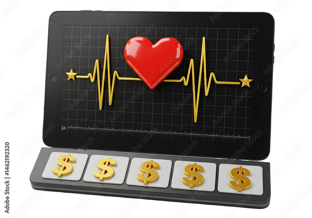 Heart health and financial well-being visualized on a digital device.