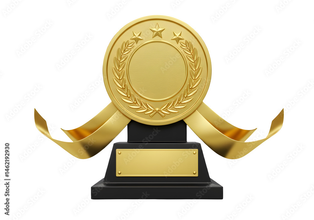 Gold award with laurel wreath and ribbons. A symbol of achievement and success.