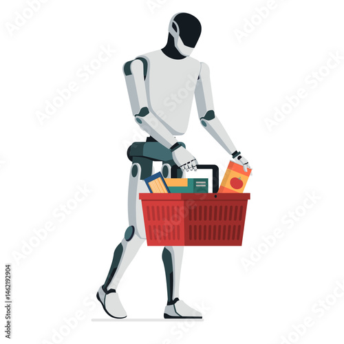 Humanoid robot buying groceries at the supermarket
