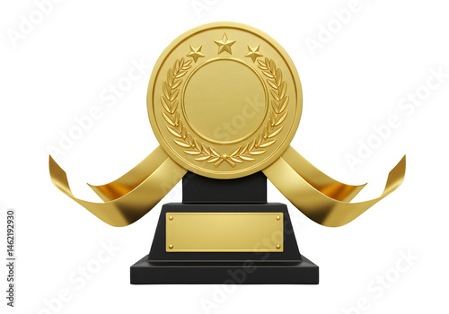 Obraz na płótnie Gold award with laurel wreath and ribbons. A symbol of achievement and success. w salonie