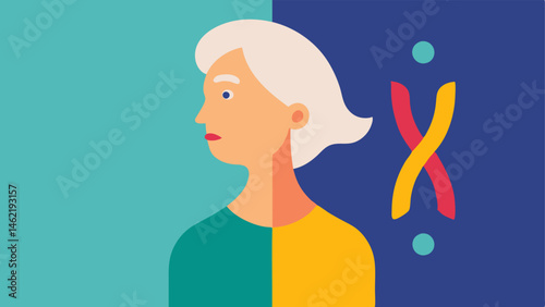 Healthy Aging A split scene showing an elderly figure on one side and a youthful figure on the other with longer telomeres illustrated above them.