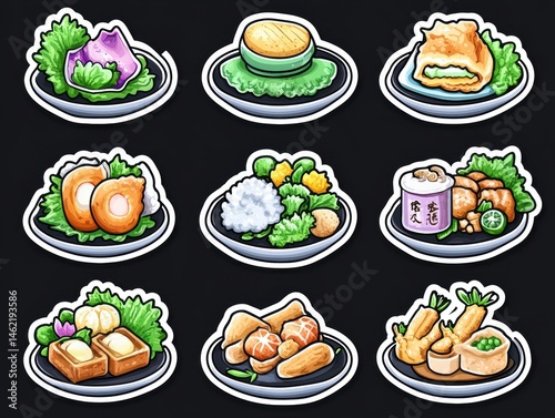 Colorful food plate illustrations