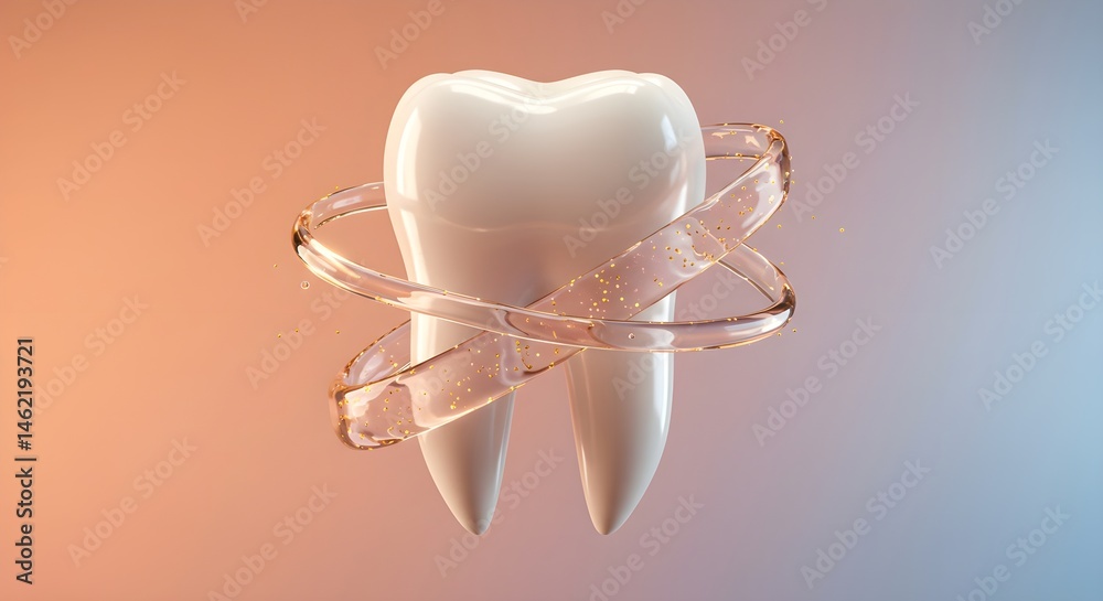 A single, healthy tooth surrounded by a glowing, translucent ring. Dental health concept.