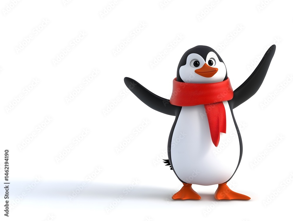 Fototapeta premium Adorable Cartoon Penguin Character with Scarf: Cute and Playful Winter-Themed Illustration