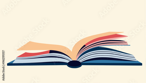 World Book Day - Open book with pages turning, simplistic illustration, pastel colors, symbolizes knowledge and learning  
