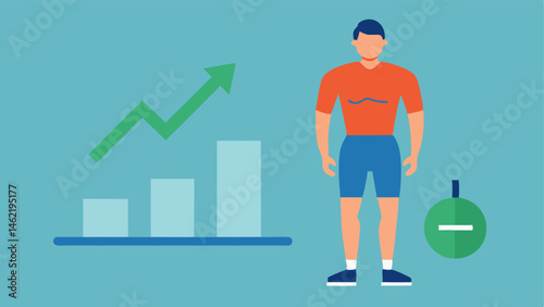 Gauge of Progress An athlete with a determined expression standing next to a progress chart that illustrates recovery times pre and post cryotherapy sessions.