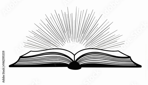 World Book Day - Open book with magic glow and rays against a white background  