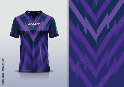 T-shirt mockup abstract stripe line jersey design for football, soccer, racing, esports, running, in purple navy color