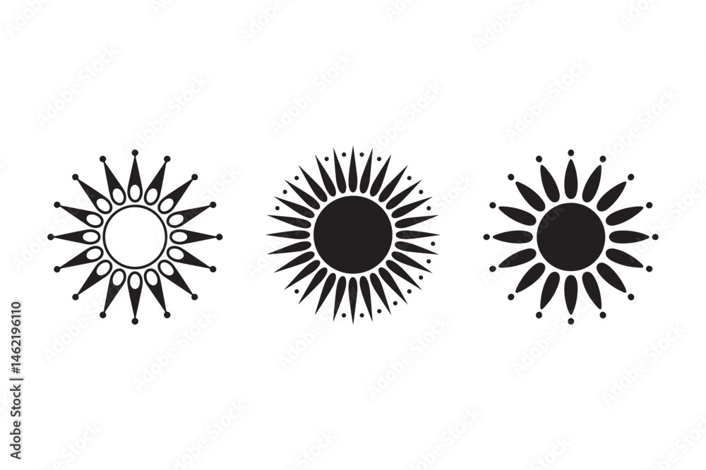 Fototapeta premium Simple geometric abstract sun symbol in black and white