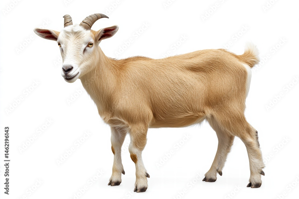 High-quality photo of a goat, clean backdrop, great for Islamic festivals and livestock visual High-quality photo of a goat, clean backdrop, great for Islamic festivals and livestock visual