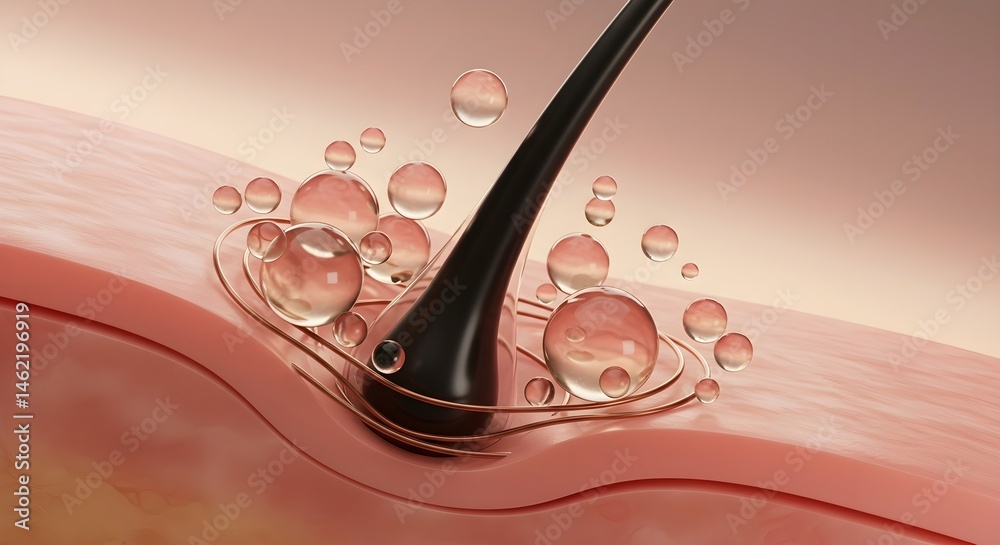 Microscopic view of hair follicle with serum.