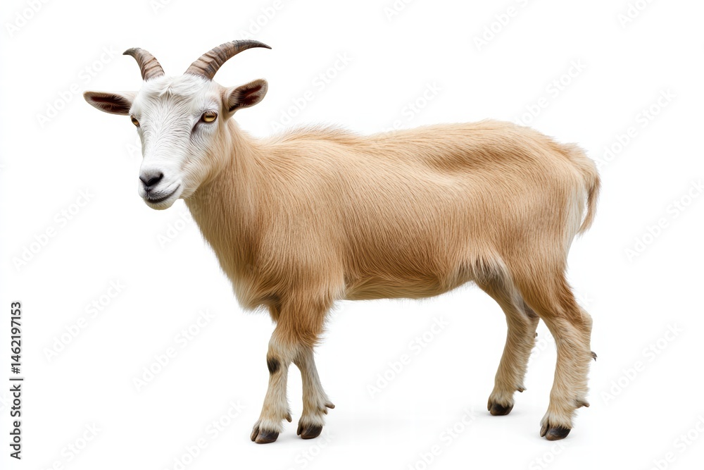 Sacrificial goat in stunning detail, white background, ideal for religious and farming concepts Sacrificial goat in stunning detail, white background, ideal for religious and farming concepts