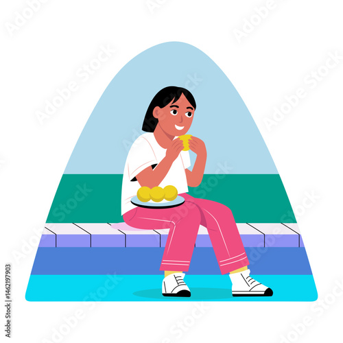 Flat illustration showing student eating lunch