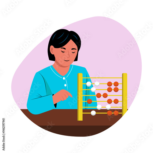 Flat illustration showing a person doing abacus counting
