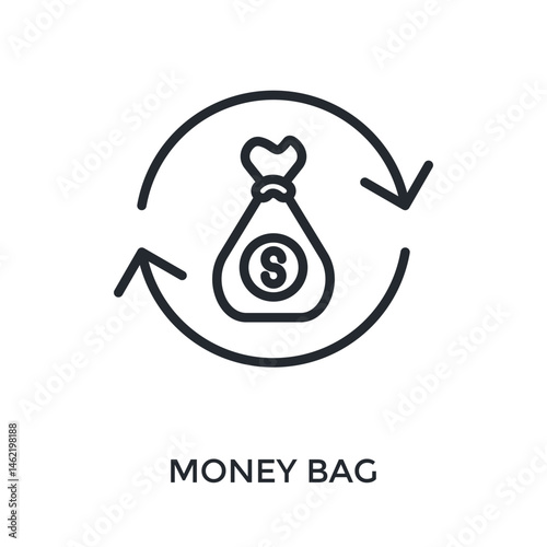 Money Bag Icon Outline Style. Vector Illustration For Graphic Design