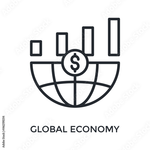 Global Economy Icon Outline Style. Vector Illustration For Graphic Design