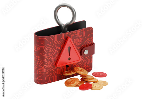 Obraz na płótnie Digital wallet security alert! Red warning sign on a circuit board-designed wallet. w salonie