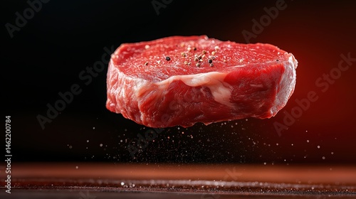 Obraz na płótnie Fresh protein essence suspended in mid-air emphasizes the quality and tenderness of the meat fillet w salonie