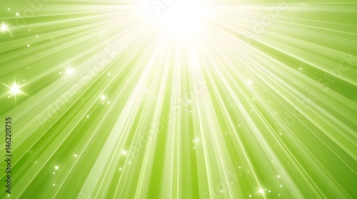 Bright Green Light Rays Background, Glowing Starburst, Abstract Radiance