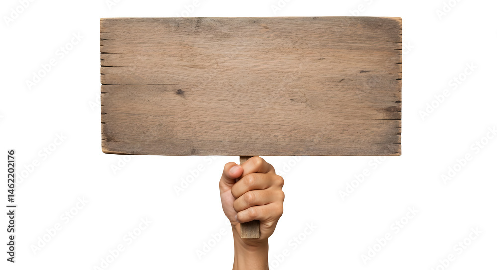 Hand holding a blank wooden sign. Perfect for your message!