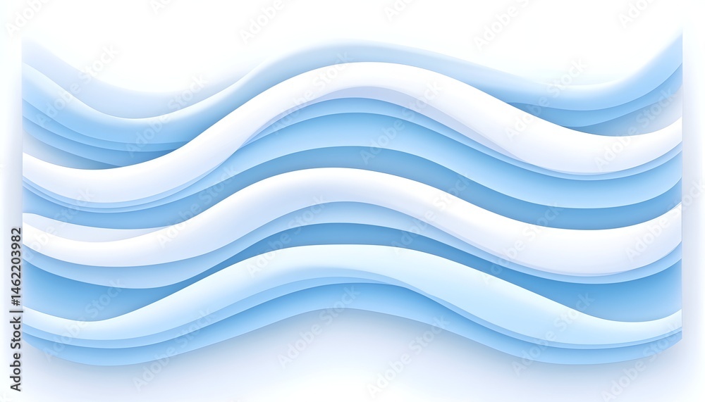 Fototapeta premium Abstract wavy design with light blue and white layered curves on white background