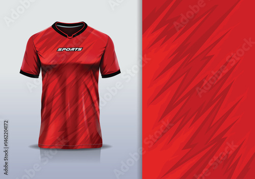 T-shirt mockup abstract texture grunge texture sport jersey design for football, soccer, racing, esports, running, red color
