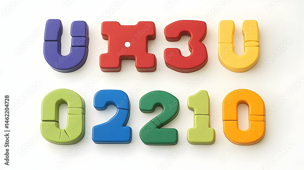 Colorful number and letter puzzle pieces Colorful number and letter puzzle pieces
