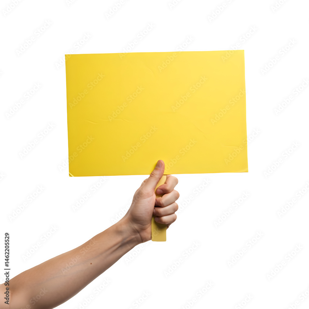 A person holds a bright yellow sign, ready for your message.