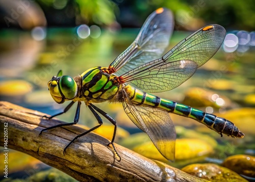 Green-Eyed Hook-Tailed Dragonfly (Onychogomphus forcipatus) Aerial View, Czech Republic photo