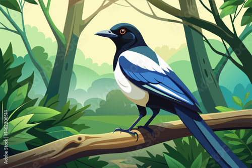 Wallpaper Mural Eurasian Magpie Perched on Branch in Lush Forest Torontodigital.ca
