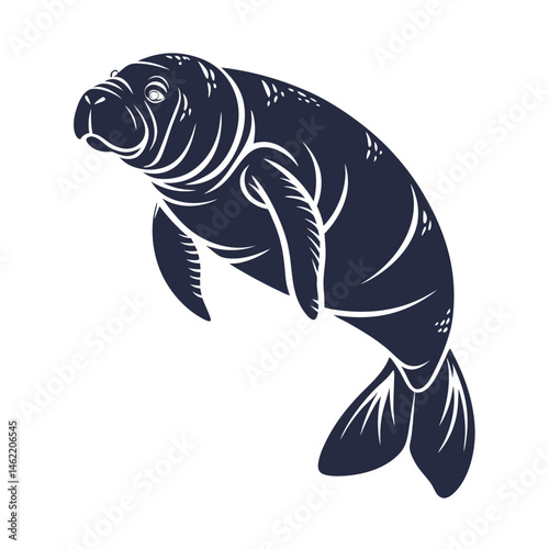 Vector silhouette of a Manatee on a plain white background