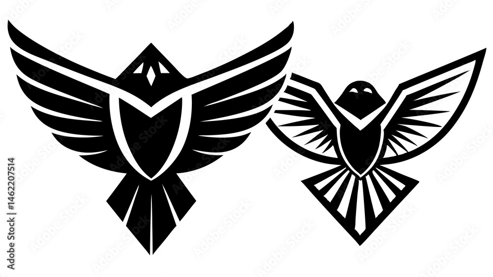Fototapeta premium Two Abstract Black and White Eagle Designs for Logo