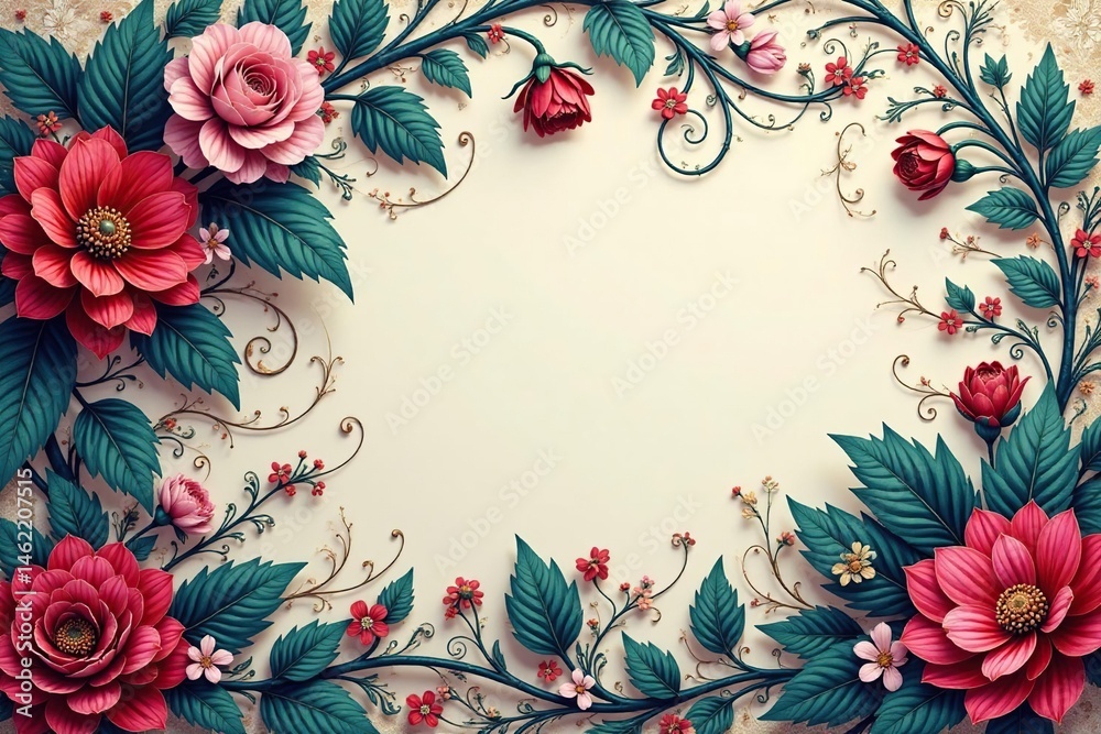 Fototapeta premium Intricate floral damask, elegant swirls and vines, home decor, antique