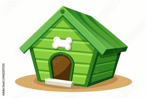 Adorable Green Dog House Cartoon Illustration for Pet Websites