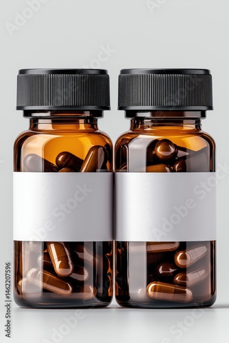 Obraz na płótnie Blank brown bottles designed for medication packaging, suitable for organic health products and supplements w salonie