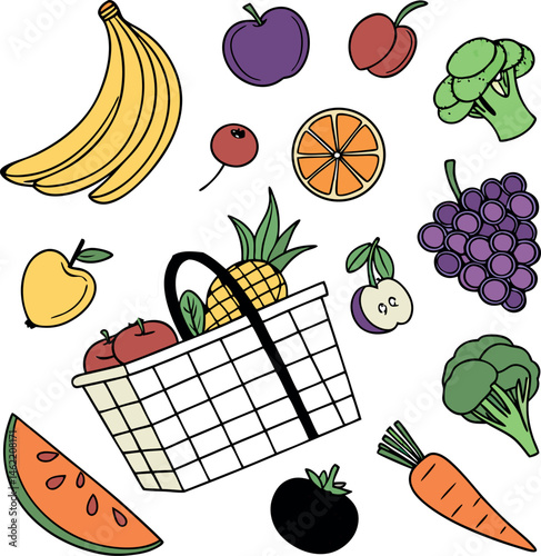 Fresh and Healthy Fruits and Vegetables Vector Art Bundle