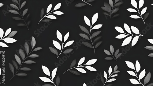Monochrome leaf pattern on dark background