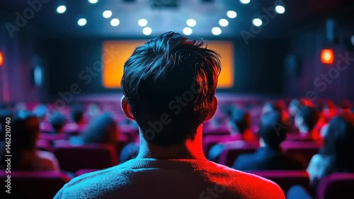 Cinema Experience: Audience Enthralled by Film in a Packed Movie Theatre