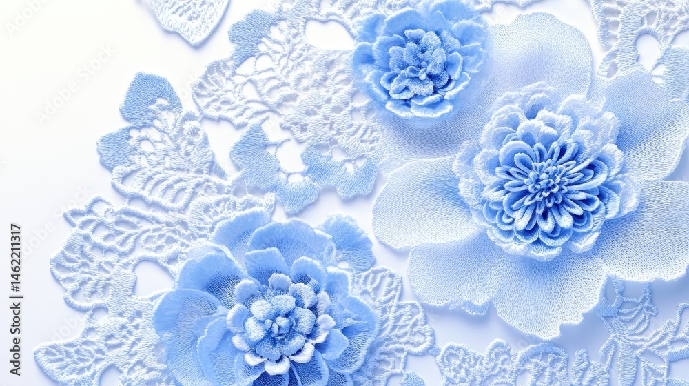 Naklejka premium Light blue floral designs on a white backdrop.