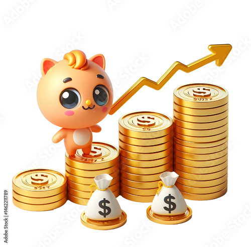 3d cute  Money growth step gold coin 3d coin business finance 
