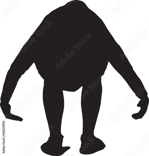 vector; silhouette back view of a woman lifting something heavy from the ground