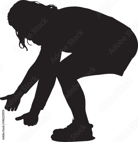 vector; silhouette side view of a woman lifting something heavy from the ground