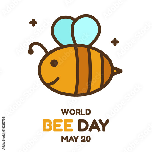 World Bee Day greeting with cute bee on white background