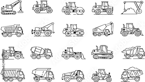 Seamless pattern of construction vehicle outlines, perfect for illustrating construction, engineering, or transportation themes in design projects.