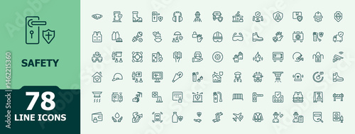 Safety icon set. Minimalist linear icons collection. Pixel perfect. Editable stroke. Security line icon set. Contains related to prevention, lock, security, protect, safe and more.